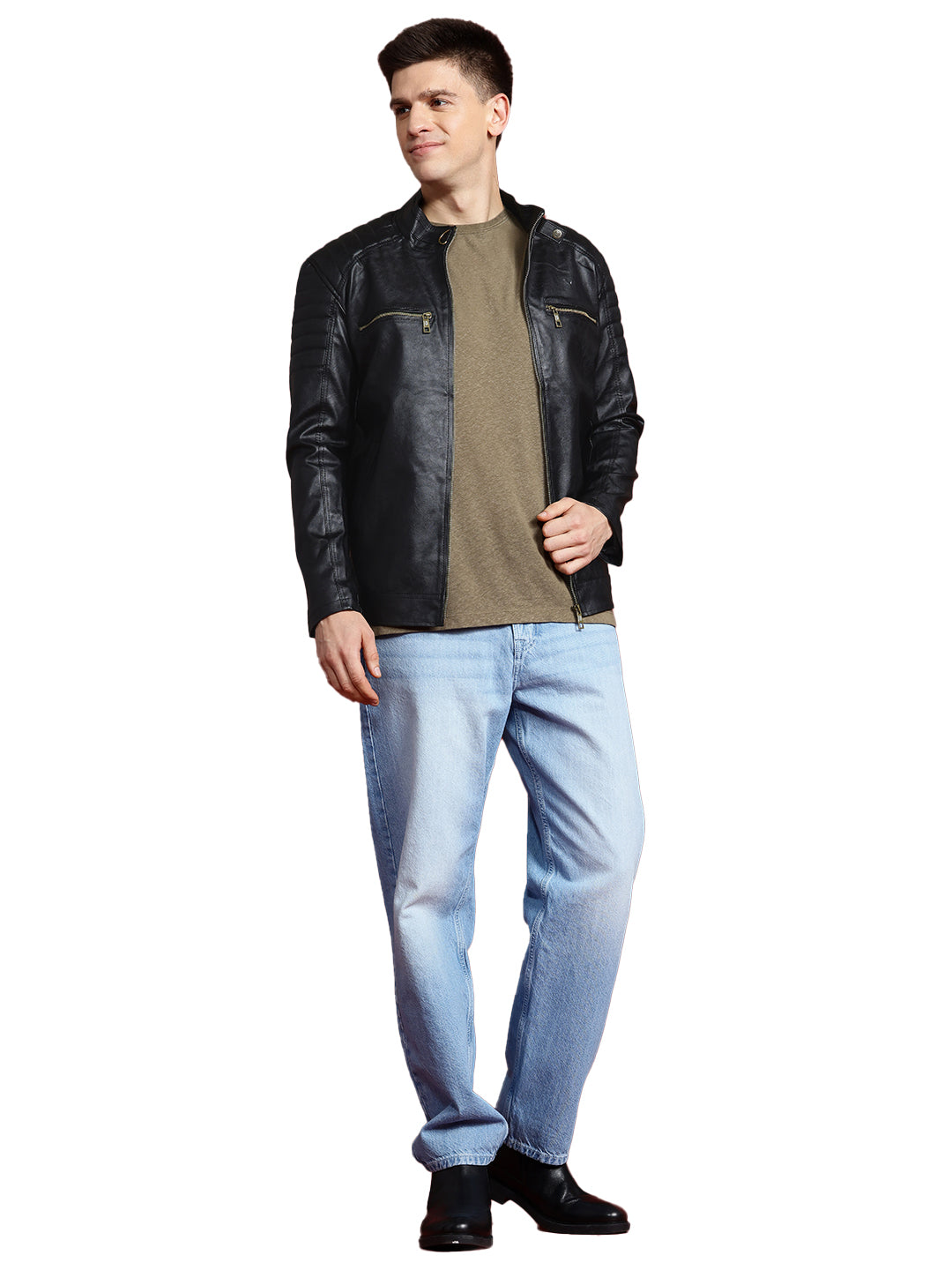 Leather Retail Men's Faux Leather Standard Length Jacket(LRDEBL)