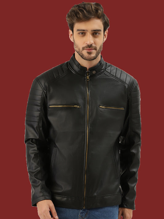 Leather Retail Men's Faux Leather Standard Length Jacket(LRDEBL)