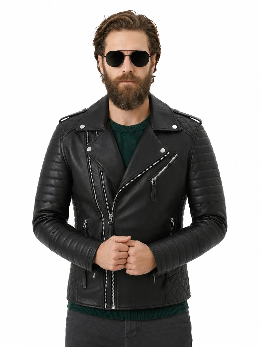 Leather Retail® Men's Faux Leather Motorcycle Fashion Biker Style ( LRAIM30BL )