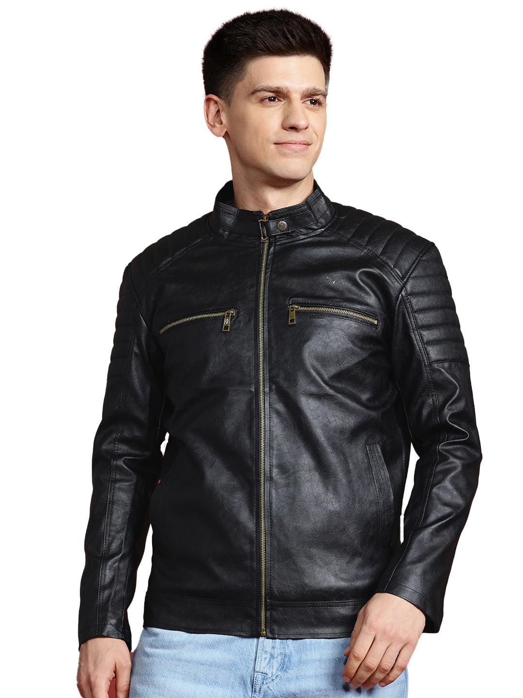 Leather Retail Men's Faux Leather Standard Length Jacket(LRDEBL)