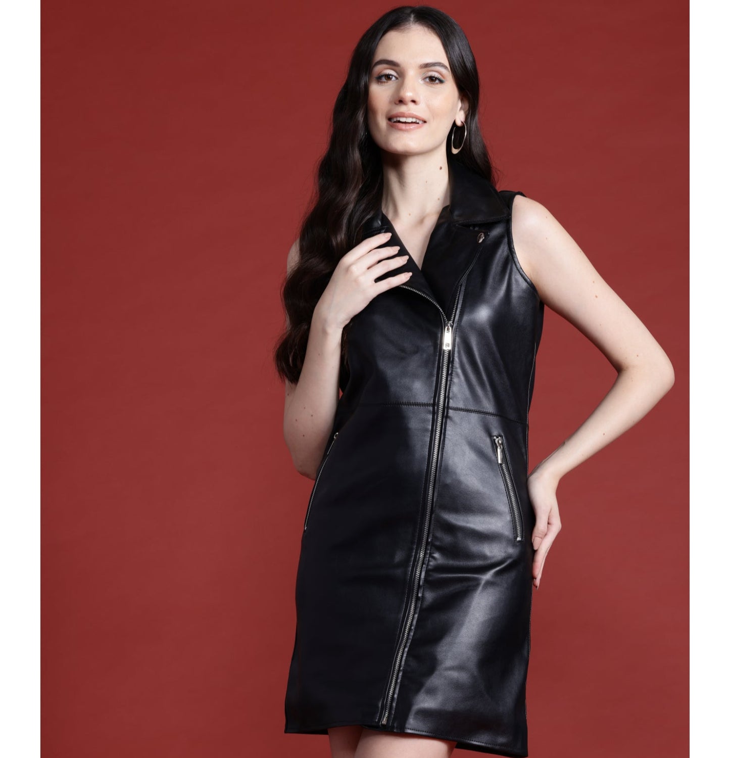 Leather Retail Women's Sleeveless Faux Leather Mini Dresses ( LRDRS1BL )