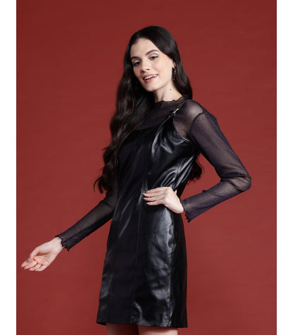 Leather Retail Women's Sleeveless Bodycon Faux Leather Mini Dresses (LRDRS2BL)
