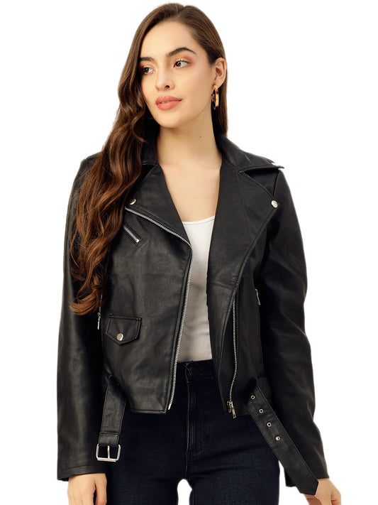 Leather Retail® Full Sleeve Solid Jacket for Women's Biker Style(LRF11BL)