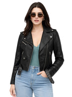 Leather Retail® Full Sleeve Solid Jacket for Women's Biker Style(LRAIF11BL)