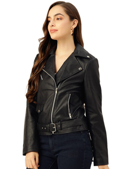 Leather Retail® Full Sleeve Solid Jacket for Women's Biker Style(LRF11BL)