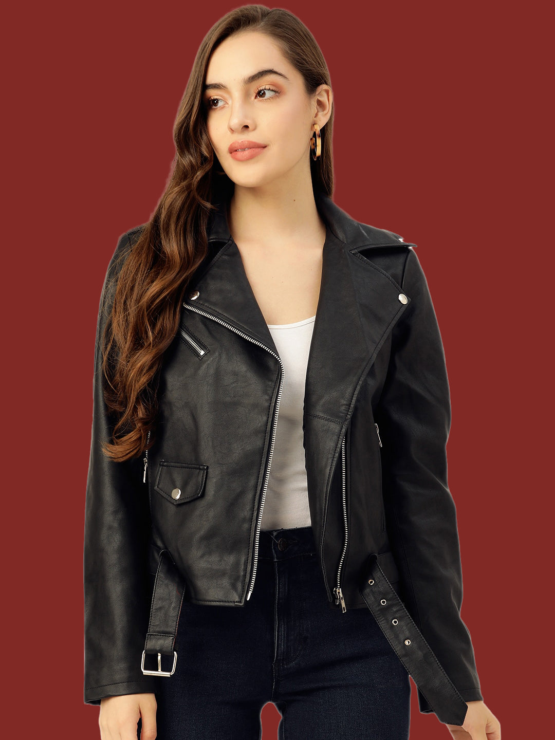 Leather Retail® Full Sleeve Solid Jacket for Women's Biker Style(LRF11BL)