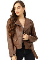 Leather Retail® Full Sleeve Solid Jacket for Women's Biker Style ( LRF11BR )