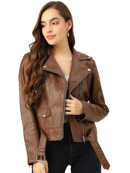 Leather Retail® Full Sleeve Solid Jacket for Women's Biker Style(LRF11BR)
