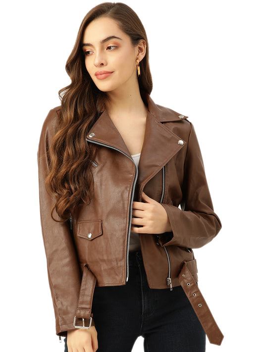Leather Retail® Full Sleeve Solid Jacket for Women's Biker Style(LRF11BR)