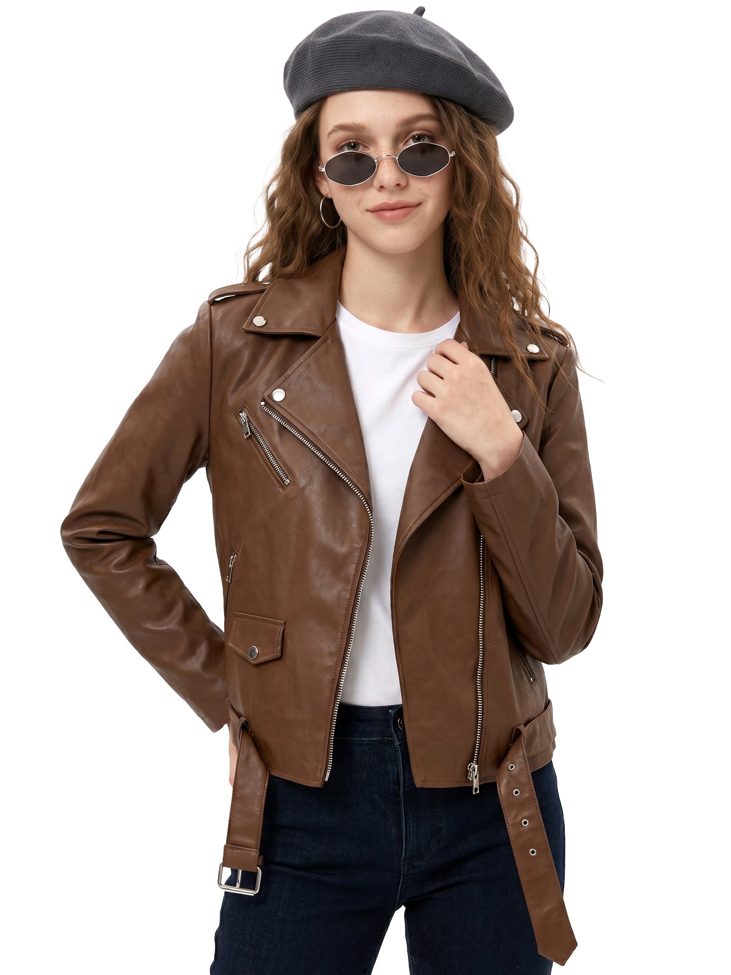 Leather Retail® Full Sleeve Solid Jacket for Women's Biker Style ( LRF11BR )