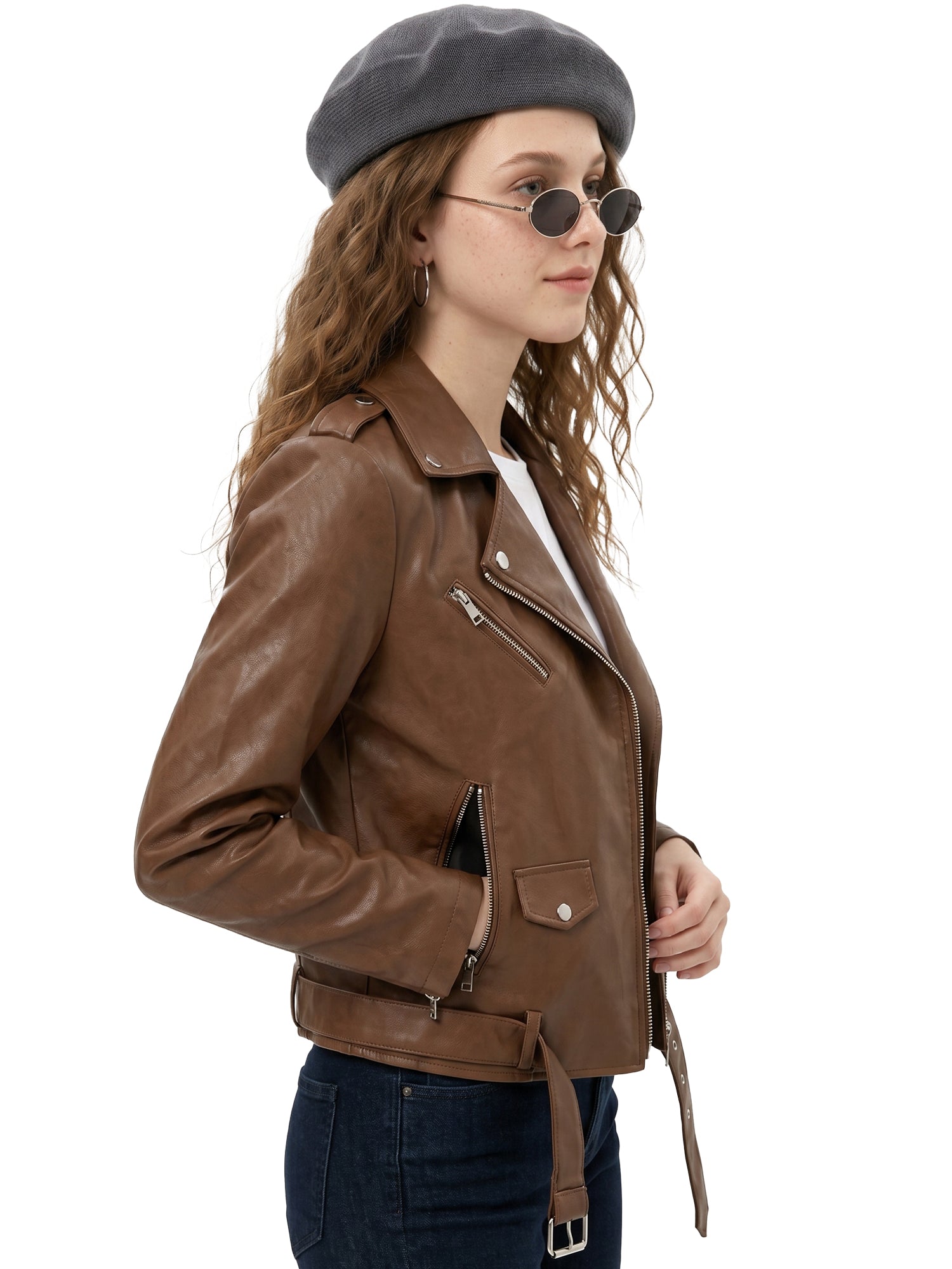 Leather Retail® Full Sleeve Solid Jacket for Women's Biker Style ( LRF11BR )