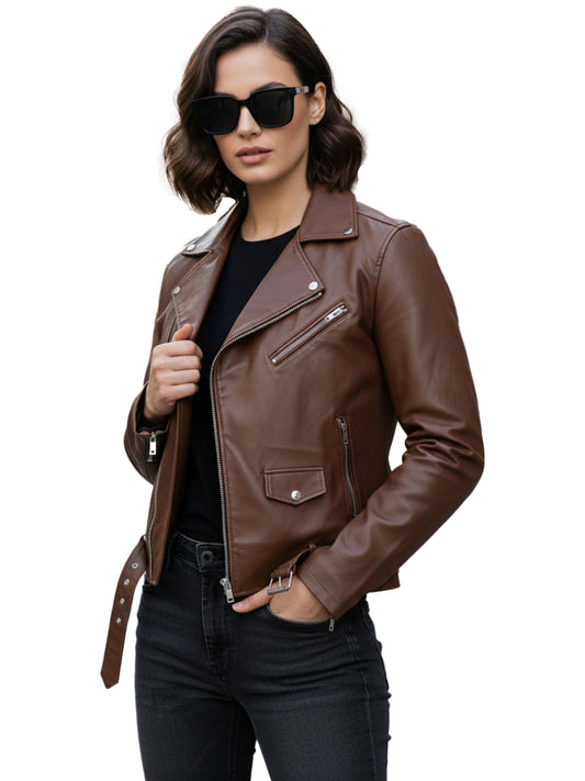 Leather Retail® Full Sleeve Solid Jacket for Women's Biker Style