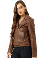 Leather Retail® Full Sleeve Solid Jacket for Women's Biker Style ( LRF11BR )
