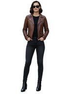 Leather Retail® Full Sleeve Solid Jacket for Women's Biker Style ( LRAIF11BR )