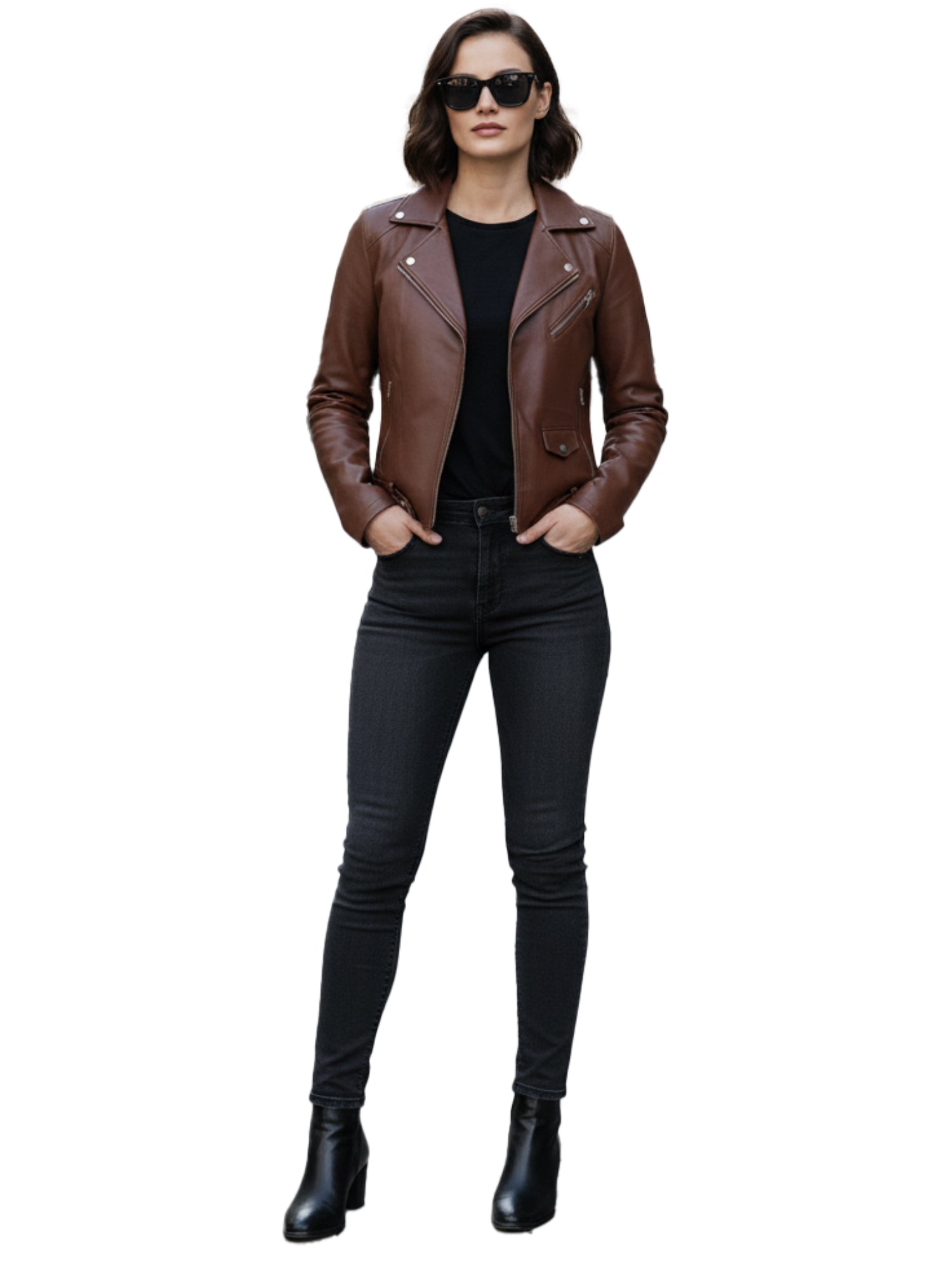 Leather Retail® Full Sleeve Solid Jacket for Women's Biker Style ( LRAIF11BR )