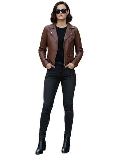 Leather Retail® Full Sleeve Solid Jacket for Women's Biker Style