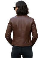 Leather Retail® Full Sleeve Solid Jacket for Women's Biker Style ( LRAIF11BR )