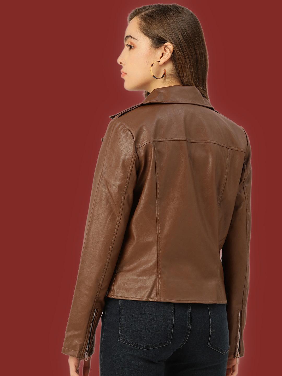 Leather Retail® Full Sleeve Solid Jacket for Women's Biker Style(LRF11BR)