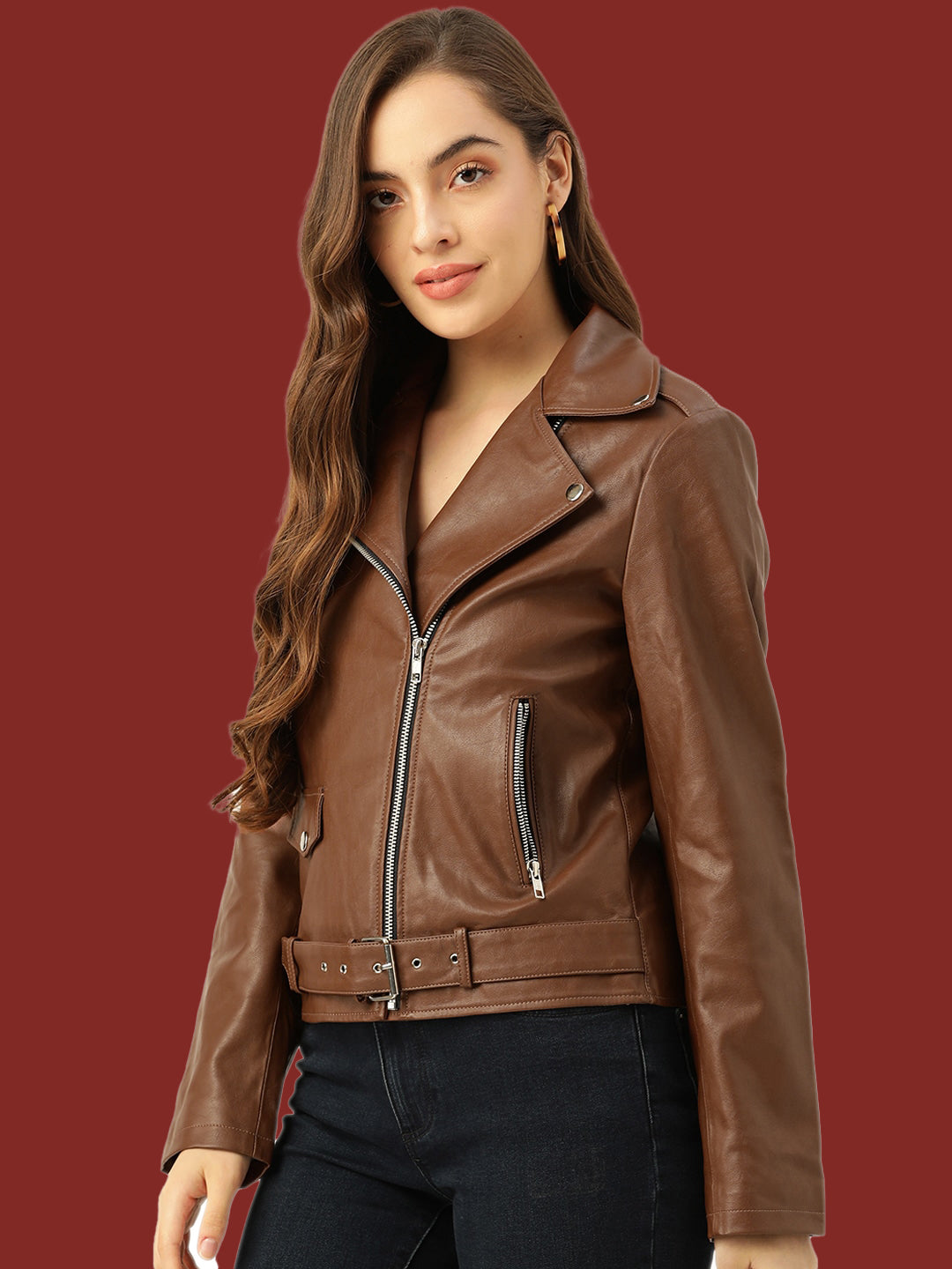 Leather Retail® Full Sleeve Solid Jacket for Women's Biker Style(LRF11BR)