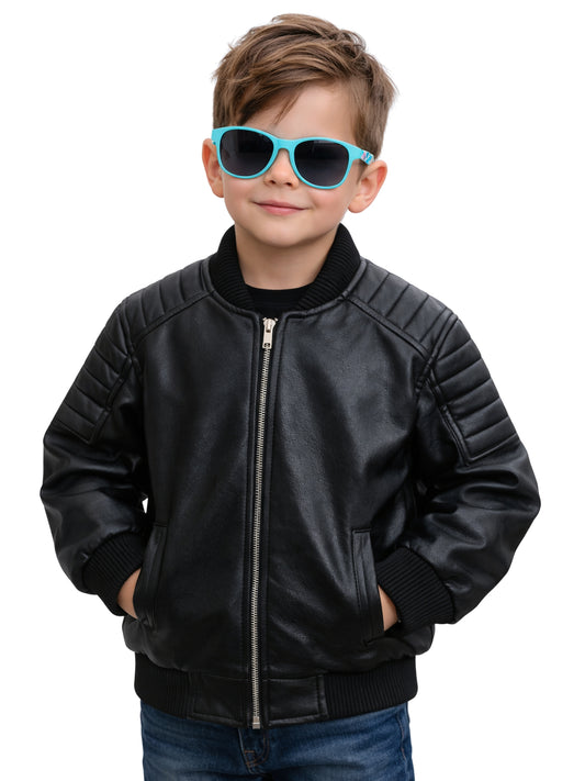 Leather Retail® Black Faux Leather Jacket for Kids