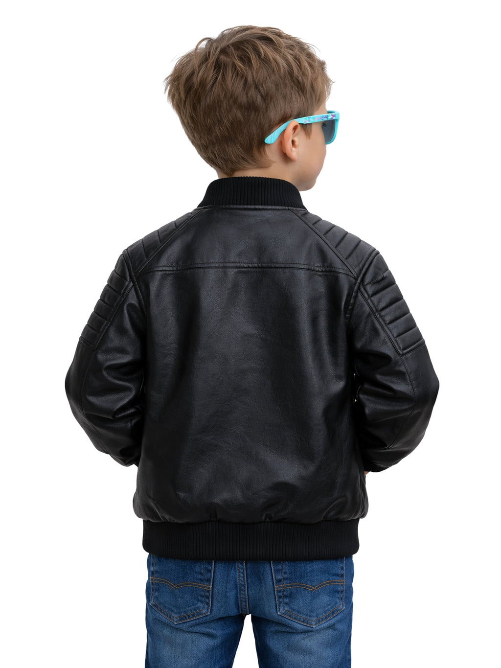 Leather Retail® Black Faux Leather Jacket for Kids( LRKDELBL )