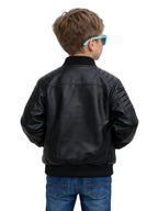 Leather Retail® Black Faux Leather Jacket for Kids( LRKDELBL )