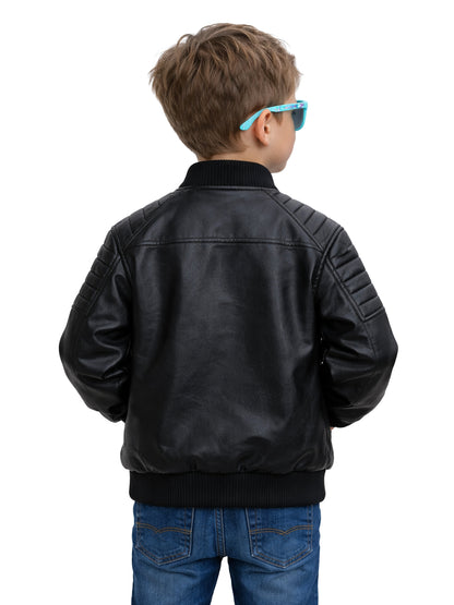 Leather Retail® Black Faux Leather Jacket for Kids
