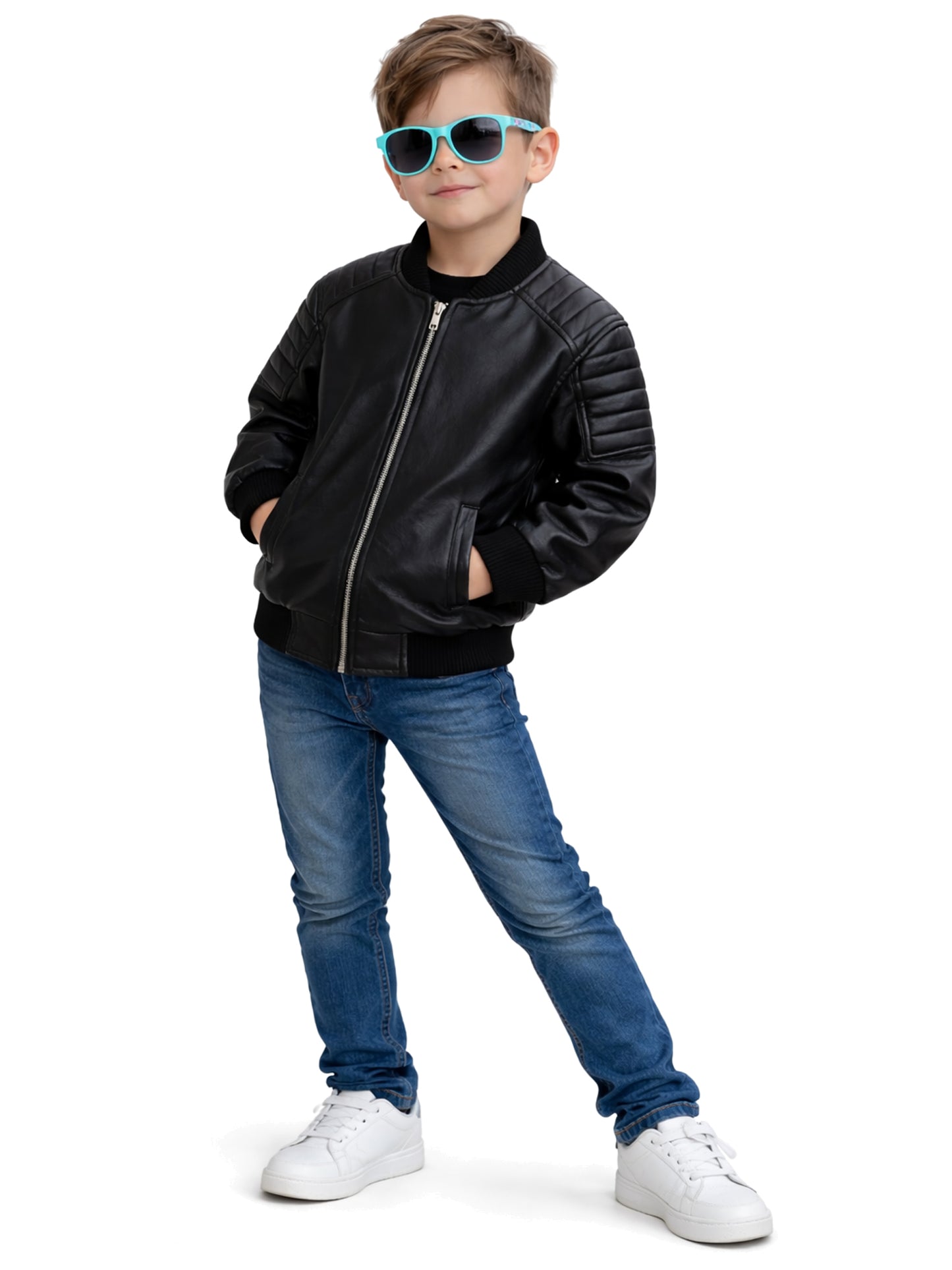 Leather Retail® Black Faux Leather Jacket for Kids