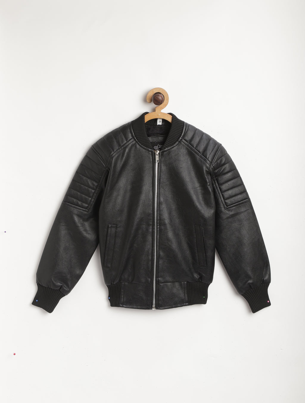 Leather Retail® Black Faux Leather Jacket for Kids( LRKDELBL )