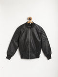 Leather Retail® Black Faux Leather Jacket for Kids( LRKDELBL )
