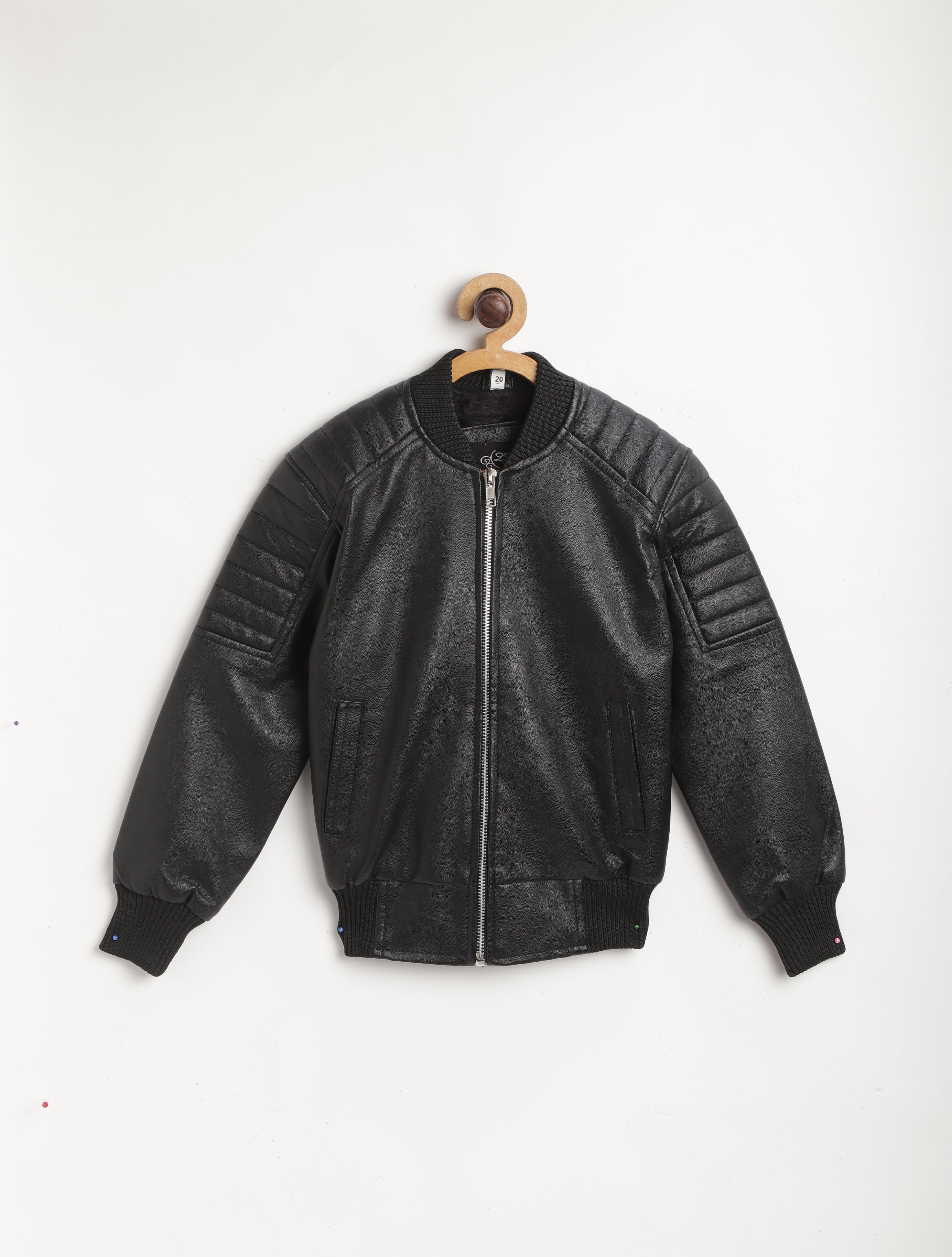 Leather Retail® Black Faux Leather Jacket for Kids( LRKDELBL )