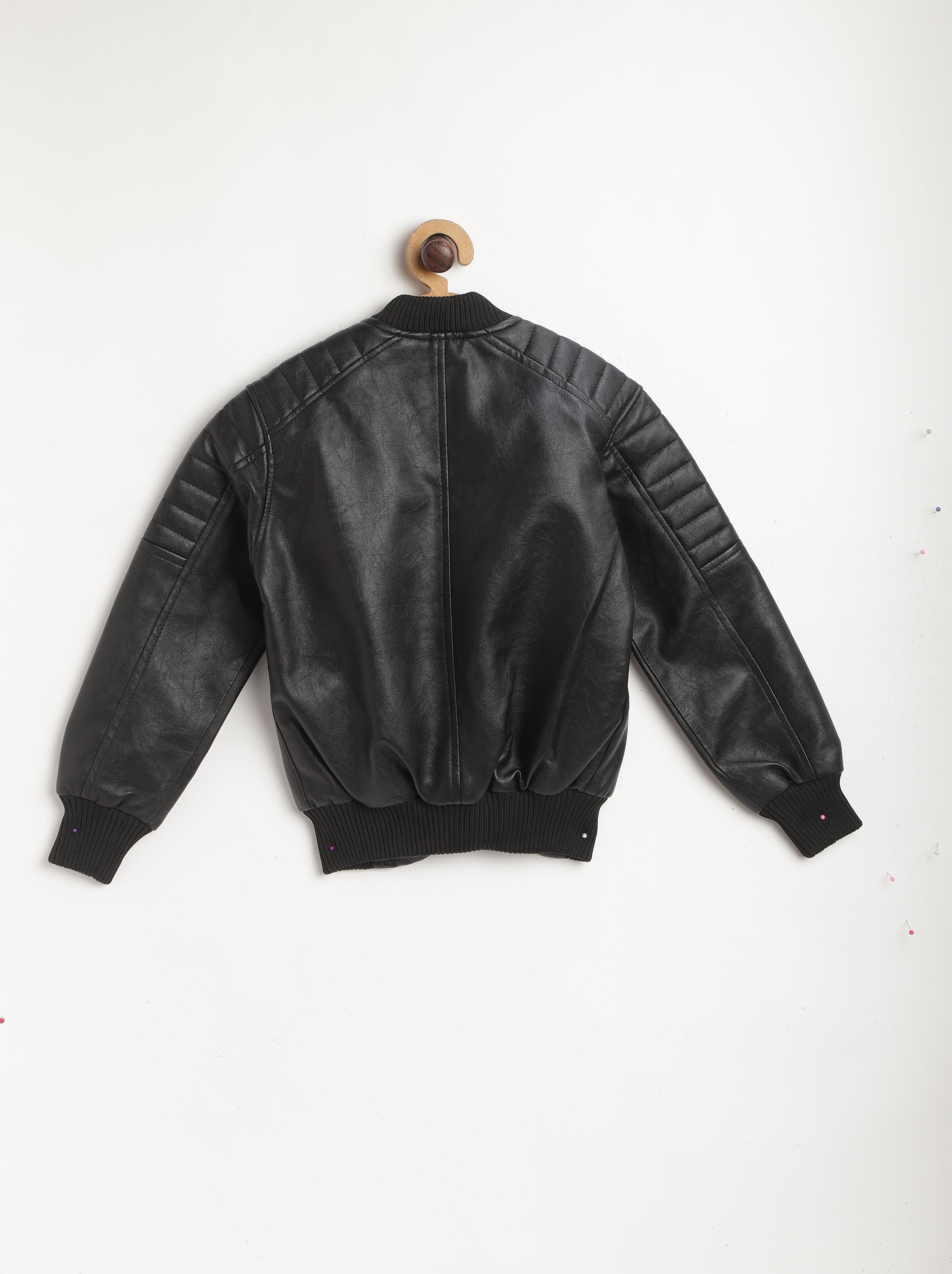 Leather Retail® Black Faux Leather Jacket for Kids( LRKDELBL )