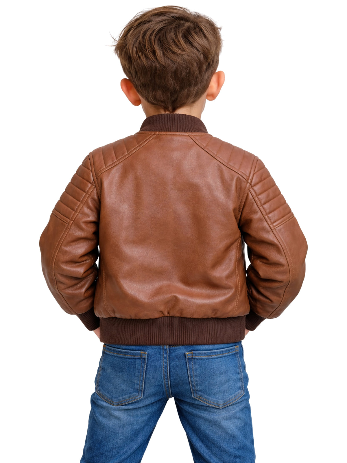 Leather Retail Kid's Full Sleeves Winter Jacket With Side Pocket_Brown