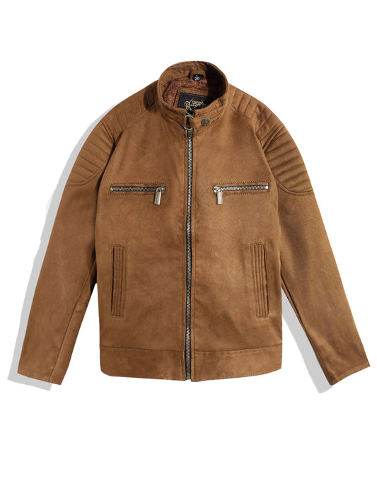Leather Retail Kid's Brown Suede Faux Leather Jacket