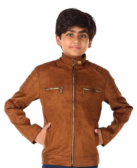 Leather Retail Kid's Boy Brown Suede Faux Leather Jacket (LRKDSUDBRBR01)