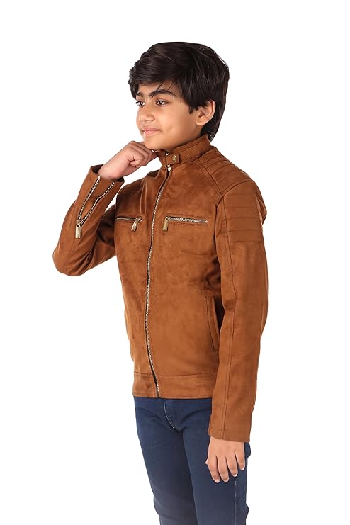 Leather Retail Kid's Brown Suede Faux Leather Jacket (LRKDSUDBRBR)