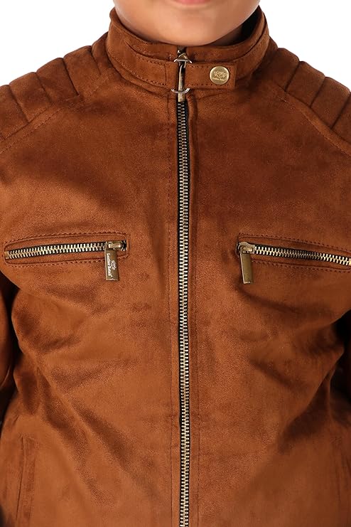 Leather Retail Kid's Brown Suede Faux Leather Jacket (LRKDSUDBRBR)