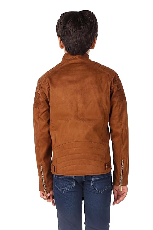 Leather Retail Kid's Brown Suede Faux Leather Jacket (LRKDSUDBRBR)