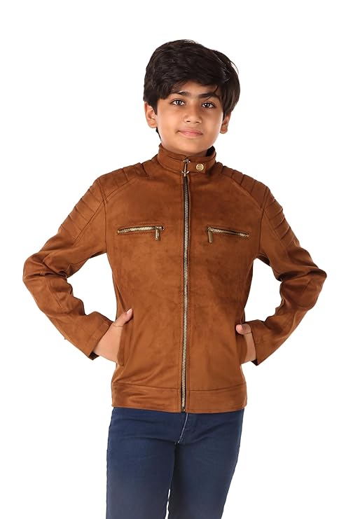 Leather Retail Kid's Brown Suede Faux Leather Jacket (LRKDSUDBRBR)