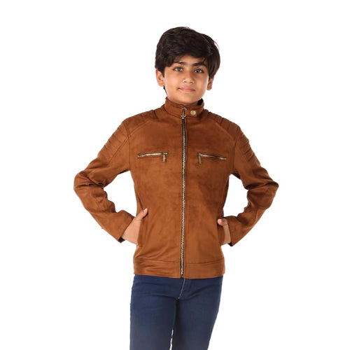 Leather Retail Kid's Brown Suede Faux Leather Jacket (LRKDSUDBRBR)