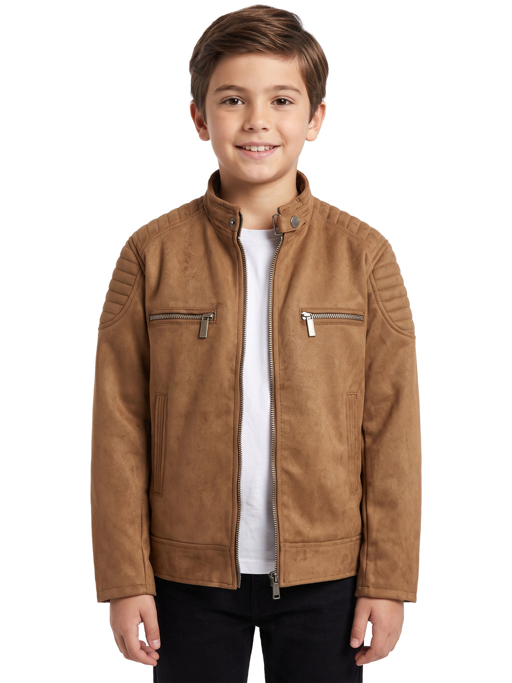 Leather Retail Kid's Brown Suede Faux Leather Jacket (LRKDSUDBRBR )