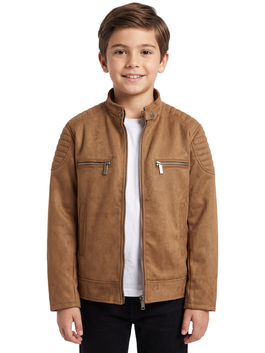 Leather Retail Kid's Brown Suede Faux Leather Jacket
