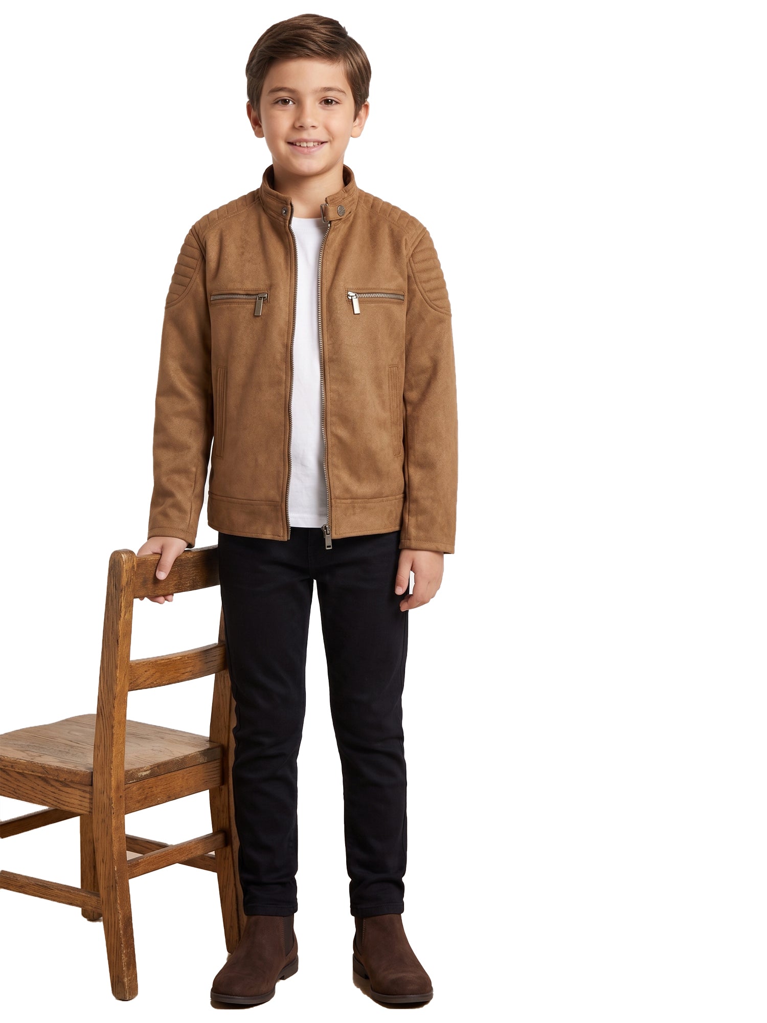 Leather Retail Kid's Brown Suede Faux Leather Jacket (LRKDSUDBRBR )