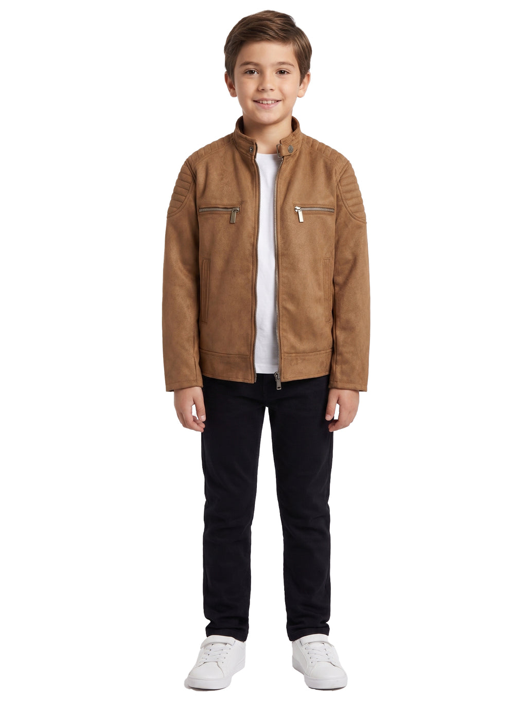 Leather Retail Kid's Brown Suede Faux Leather Jacket (LRKDSUDBRBR )