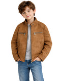 Leather Retail Kid's Brown Suede Faux Leather Jacket (LRKDSUDBRBR )
