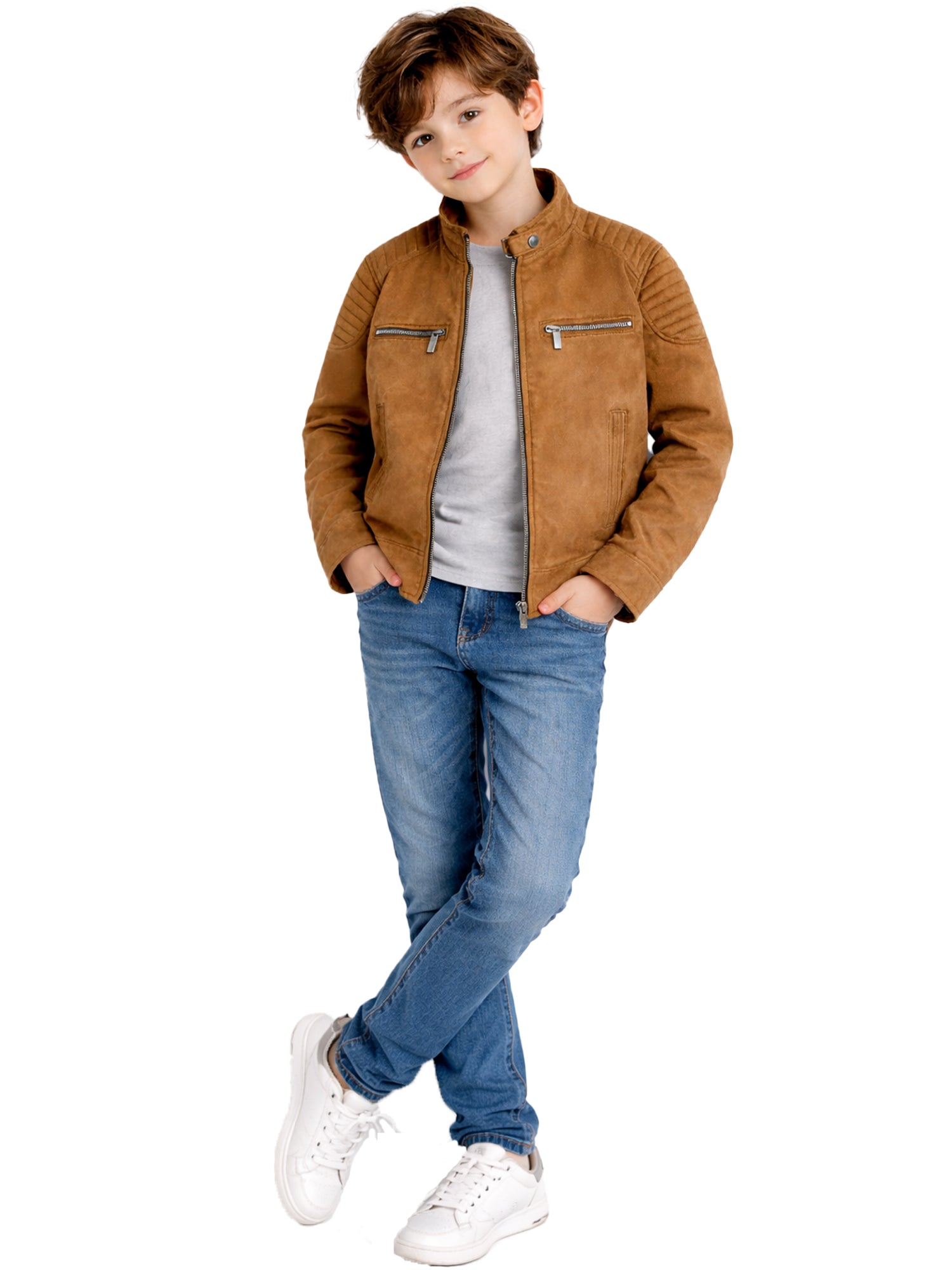 Leather Retail Kid's Brown Suede Faux Leather Jacket (LRKDSUDBRBR )