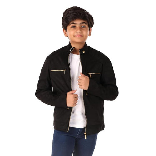 Leather Retail Kid's Black Suede Faux Leather Jacket (LRKDSUDDEBL)