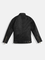 Leather Retail Kid's Black Suede Faux Leather Jacket ( LRKDSUDDEBL  )