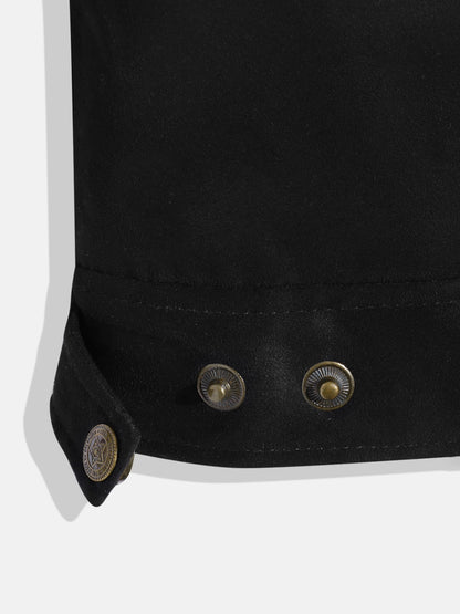 Leather Retail Kid's Black Suede Faux Leather Jacket ( LRKDSUDDEBL  )