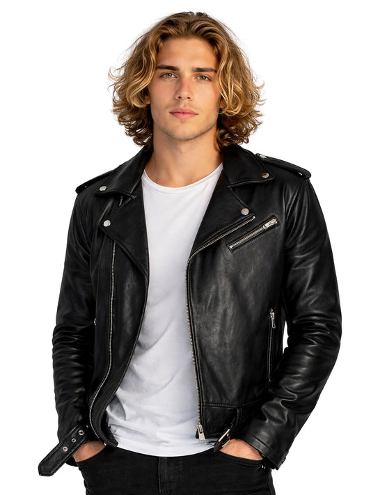 Leather Retail® Full Sleeve Solid Jacket for Men's Biker Style ( LRAIM11BL )
